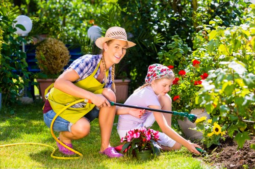 Professional landscapers working on a property